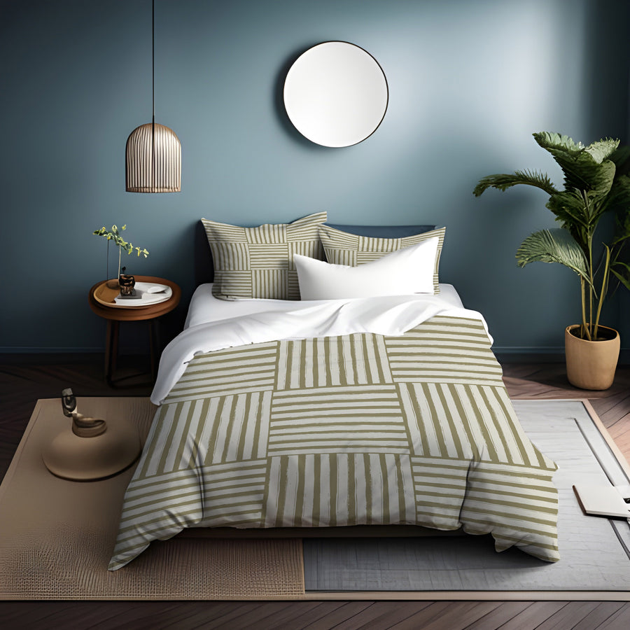 Beige Woven Basketweave Geometric Pattern Duvet Cover