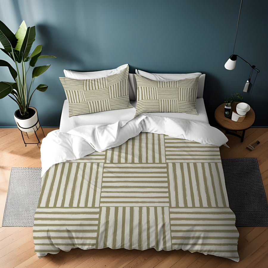 Beige Woven Basketweave Geometric Pattern Duvet Cover