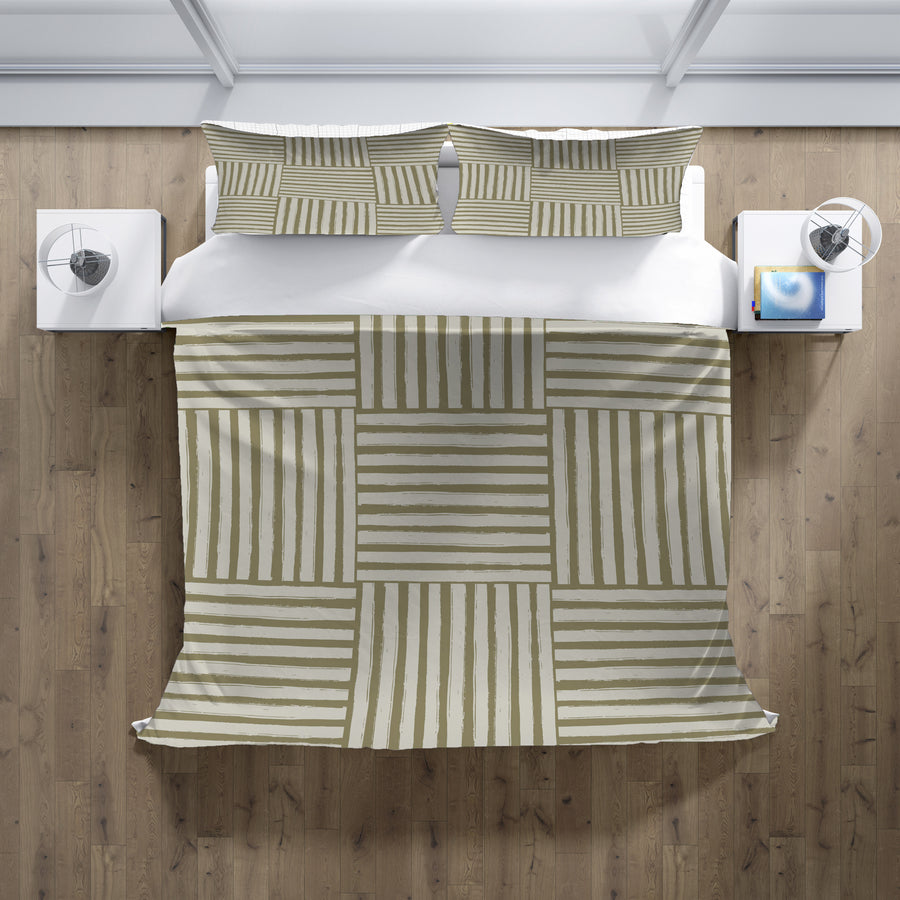 Beige Woven Basketweave Geometric Pattern Duvet Cover