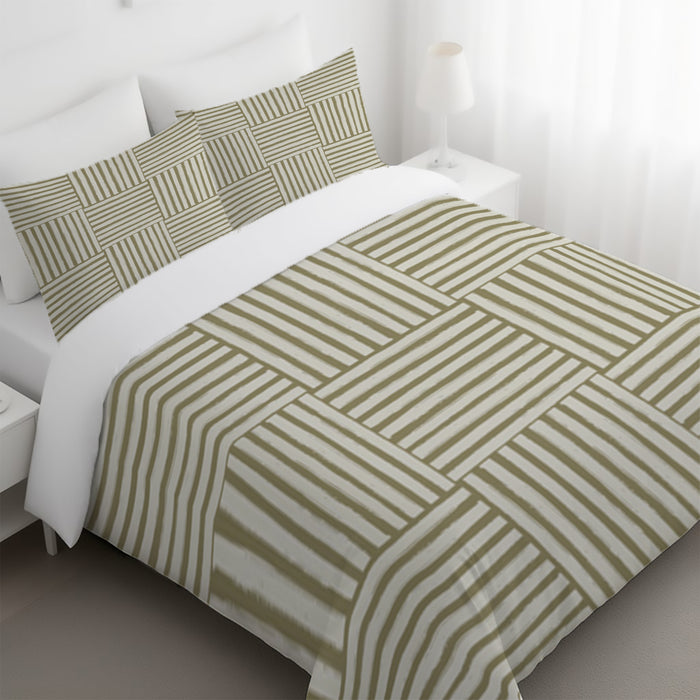 Beige Woven Basketweave Geometric Pattern Duvet Cover
