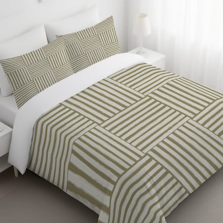 Beige Woven Basketweave Geometric Pattern Duvet Cover