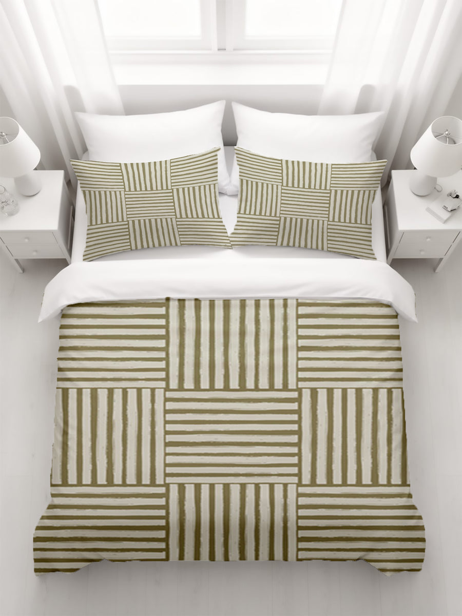 Beige Woven Basketweave Geometric Pattern Duvet Cover