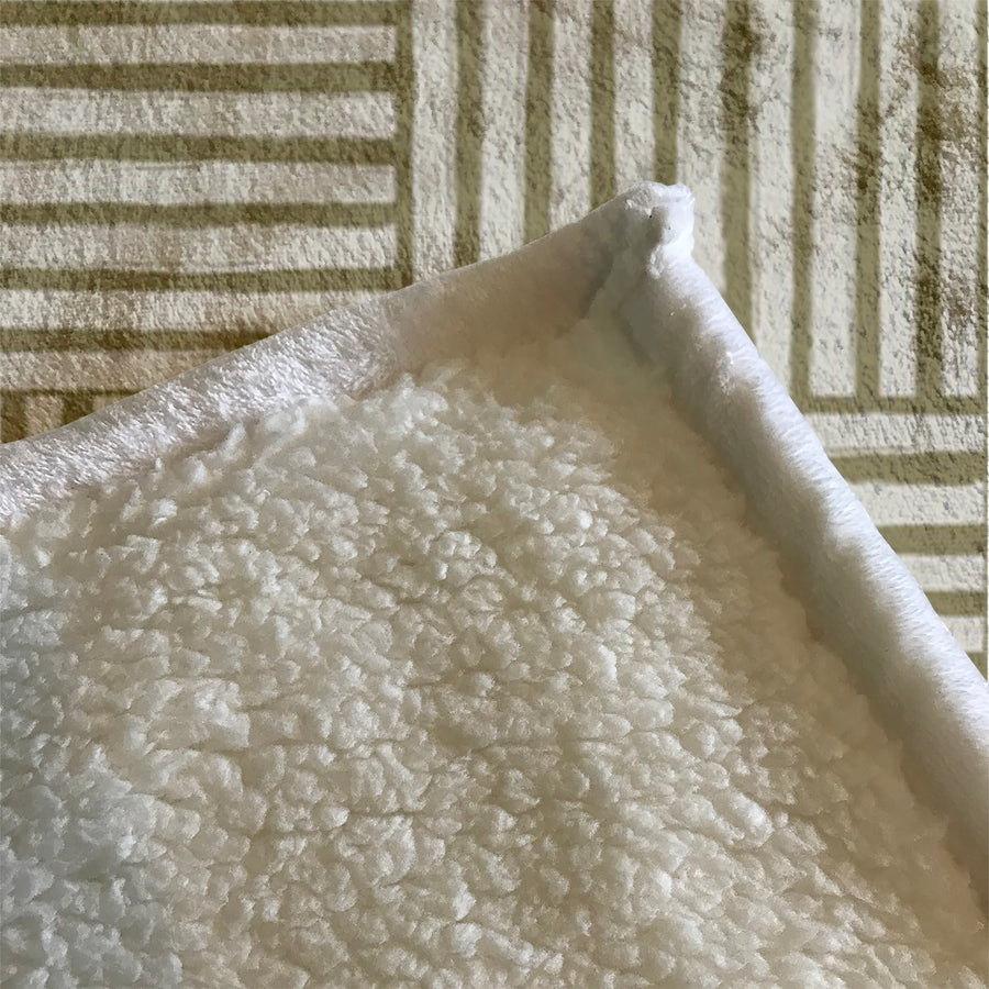Beige Woven Basketweave Geometric Pattern Fleece Sherpa Blanket