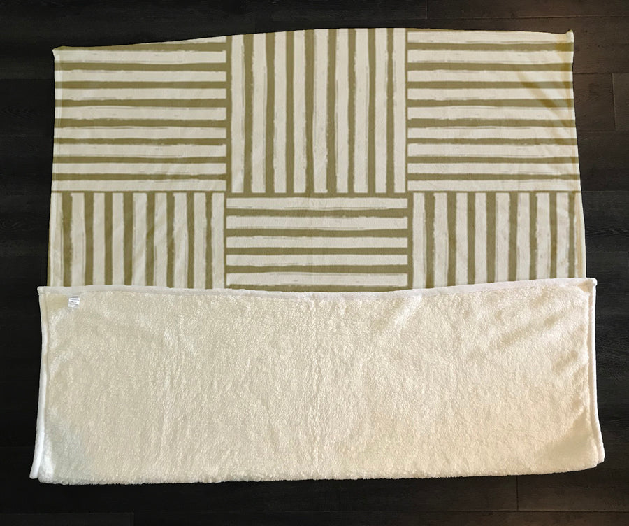 Beige Woven Basketweave Geometric Pattern Fleece Sherpa Blanket