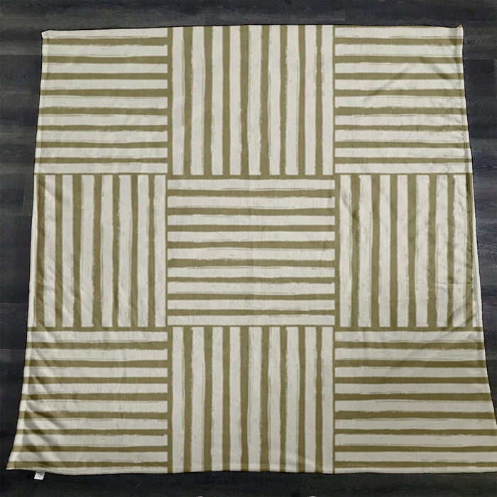 Beige Woven Basketweave Geometric Pattern Fleece Sherpa Blanket