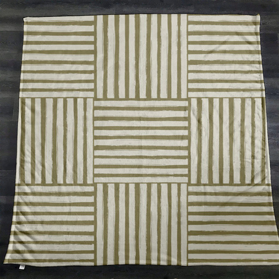 Beige Woven Basketweave Geometric Pattern Fleece Sherpa Blanket