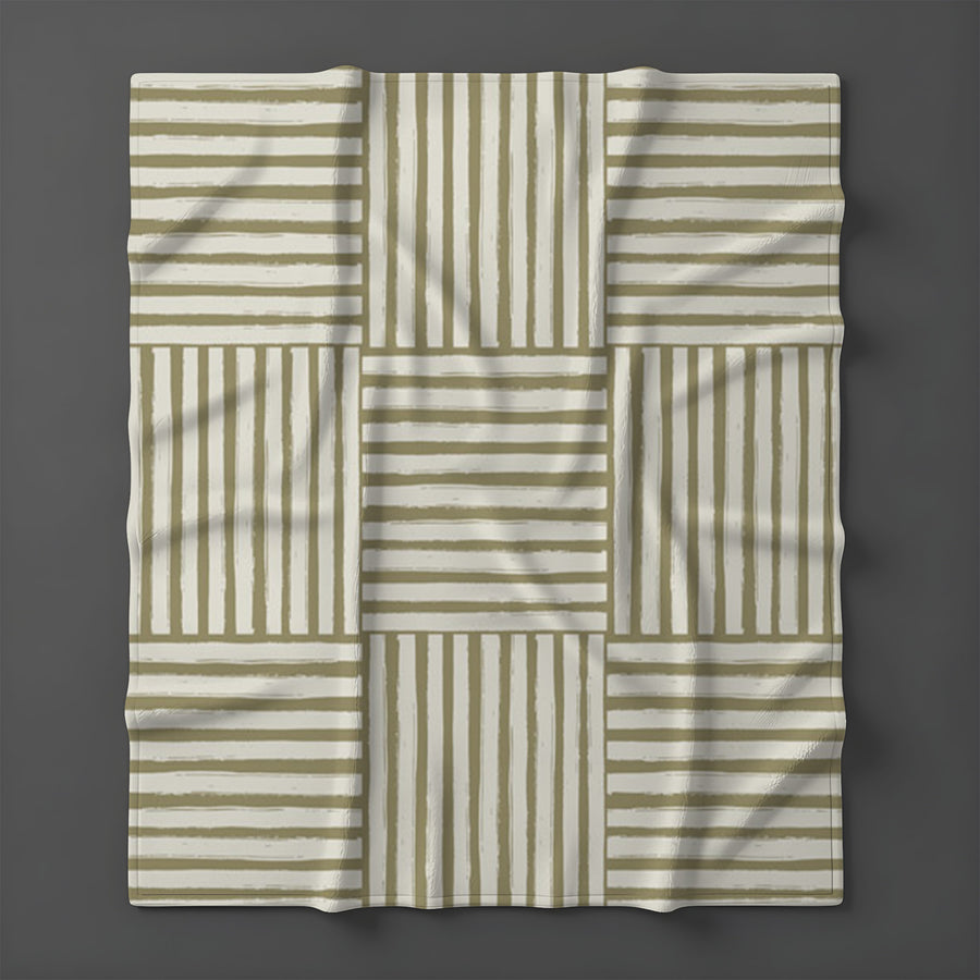 Beige Woven Basketweave Geometric Pattern Fleece Sherpa Blanket