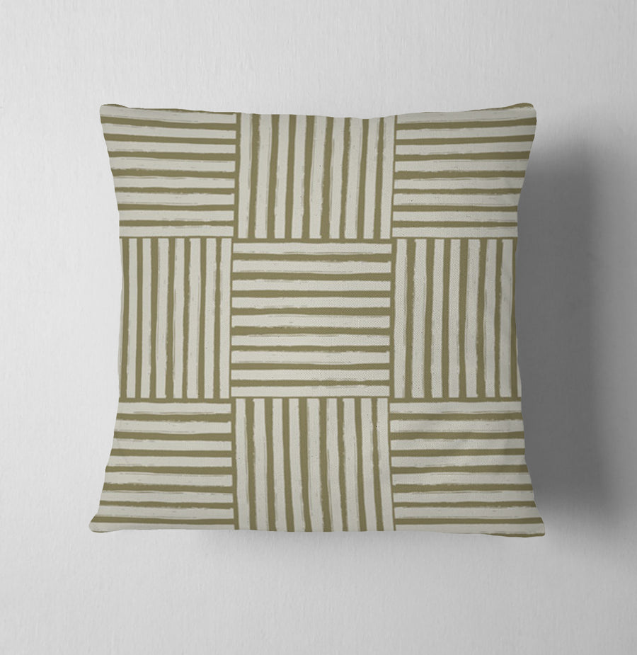Beige Woven Basketweave Geometric Pattern Throw Pillow Cover