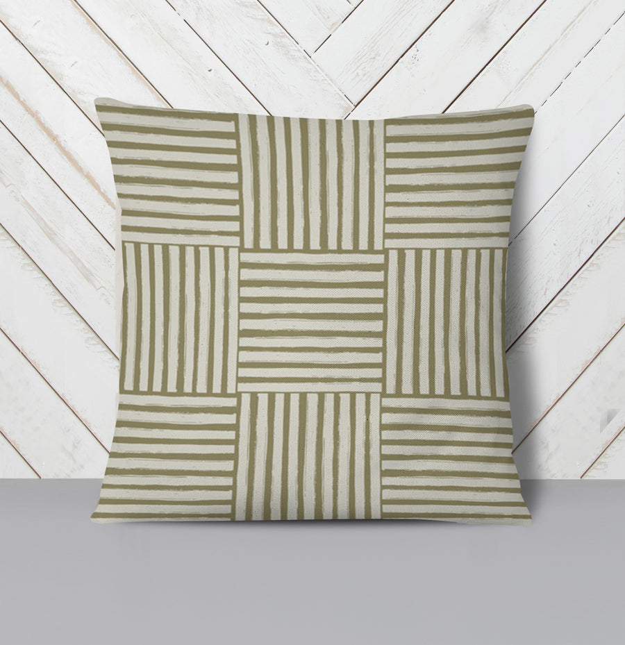 Beige Woven Basketweave Geometric Pattern Throw Pillow Cover