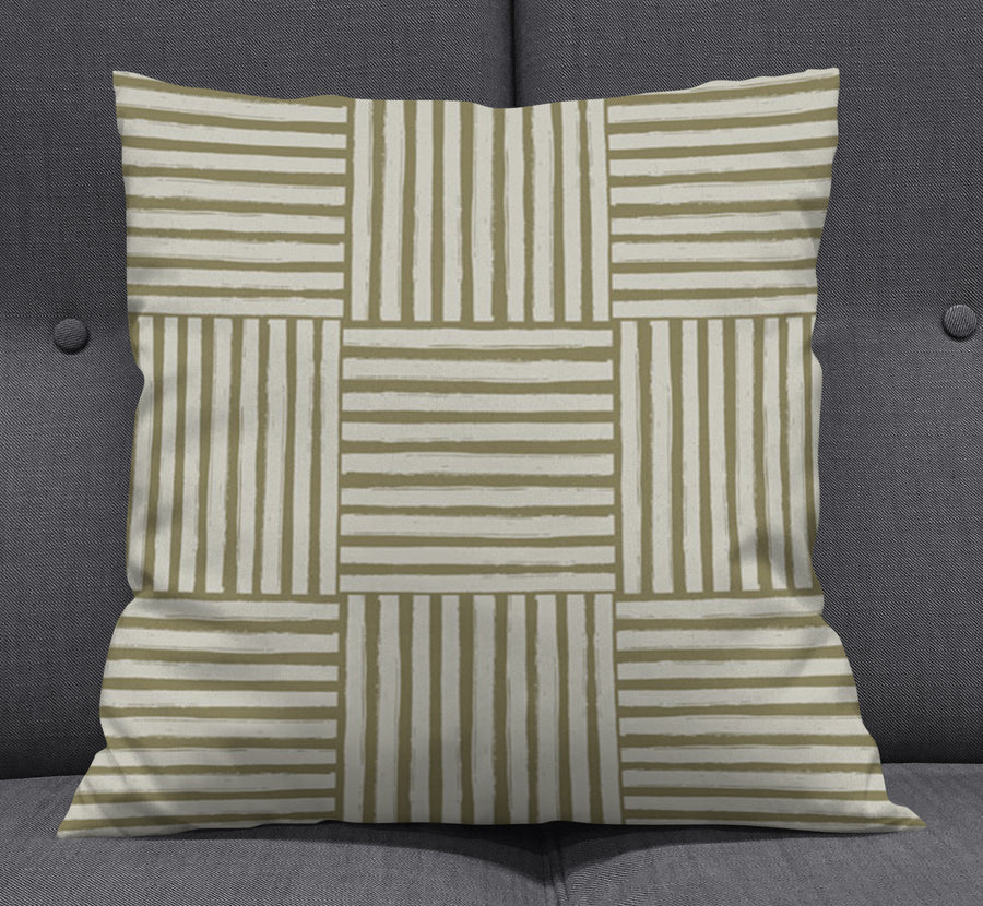 Beige Woven Basketweave Geometric Pattern Throw Pillow Cover