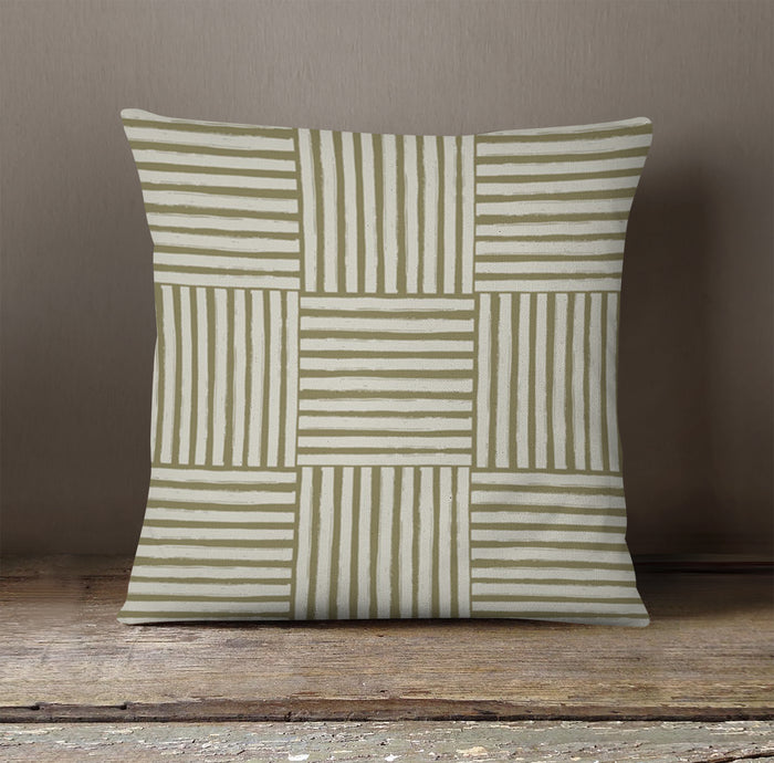 Beige Woven Basketweave Geometric Pattern Throw Pillow Cover