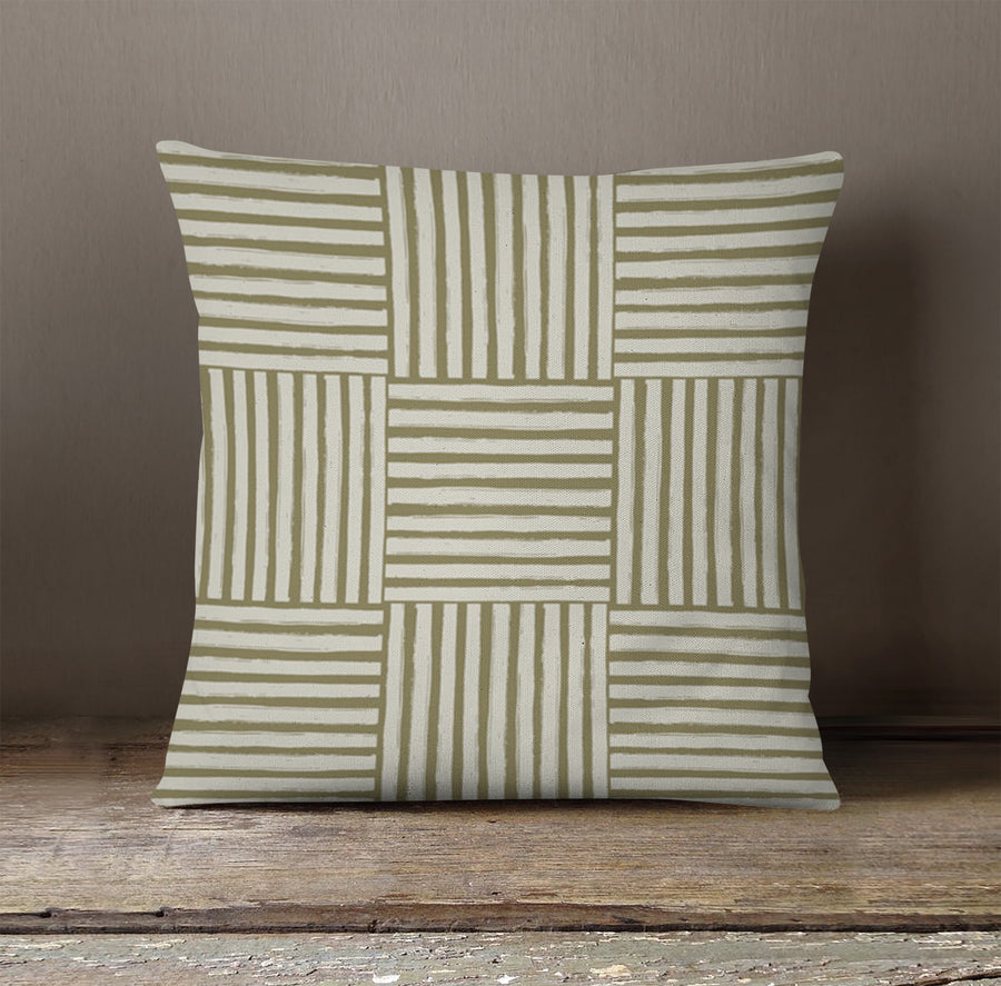 Beige Woven Basketweave Geometric Pattern Throw Pillow Cover