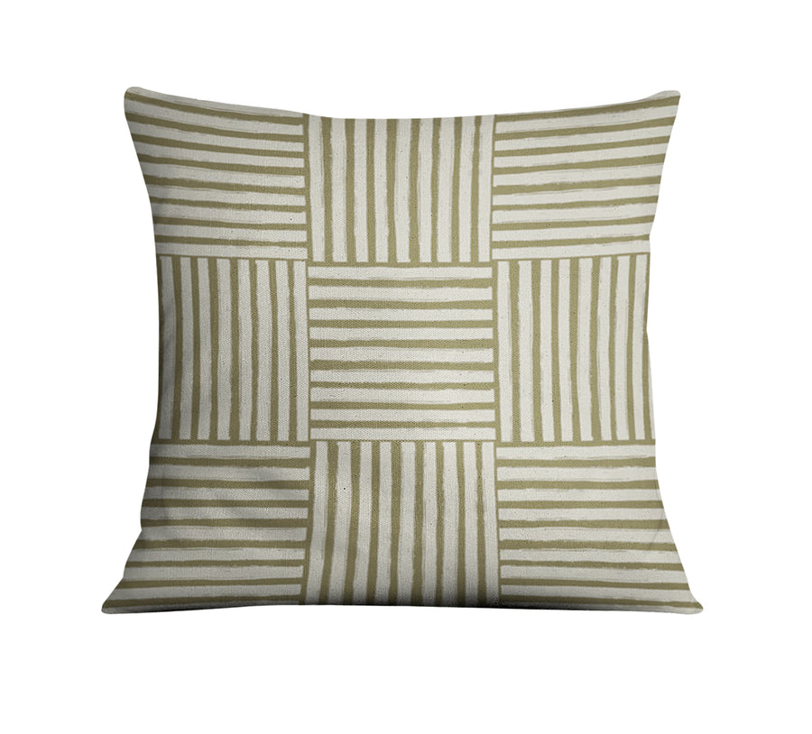 Beige Woven Basketweave Geometric Pattern Throw Pillow Cover