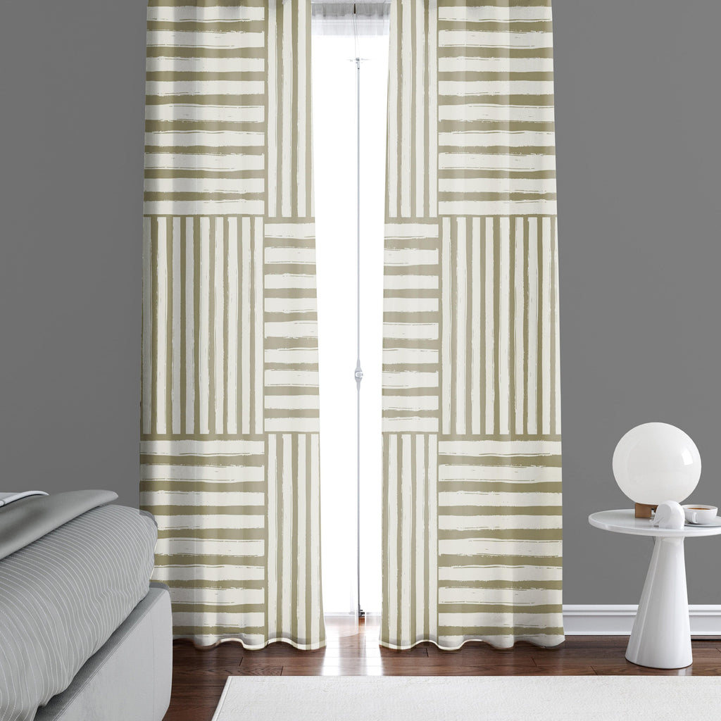 Brown Cross Hash Line Pattern Window Curtains - Deja Blue Studios