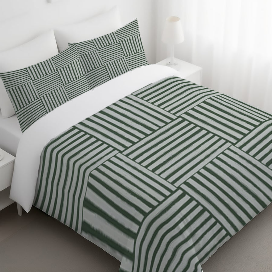 Green Basketweave Grid Geometric Pattern Duvet Cover