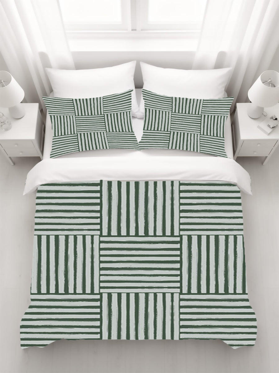 Green Basketweave Grid Geometric Pattern Duvet Cover