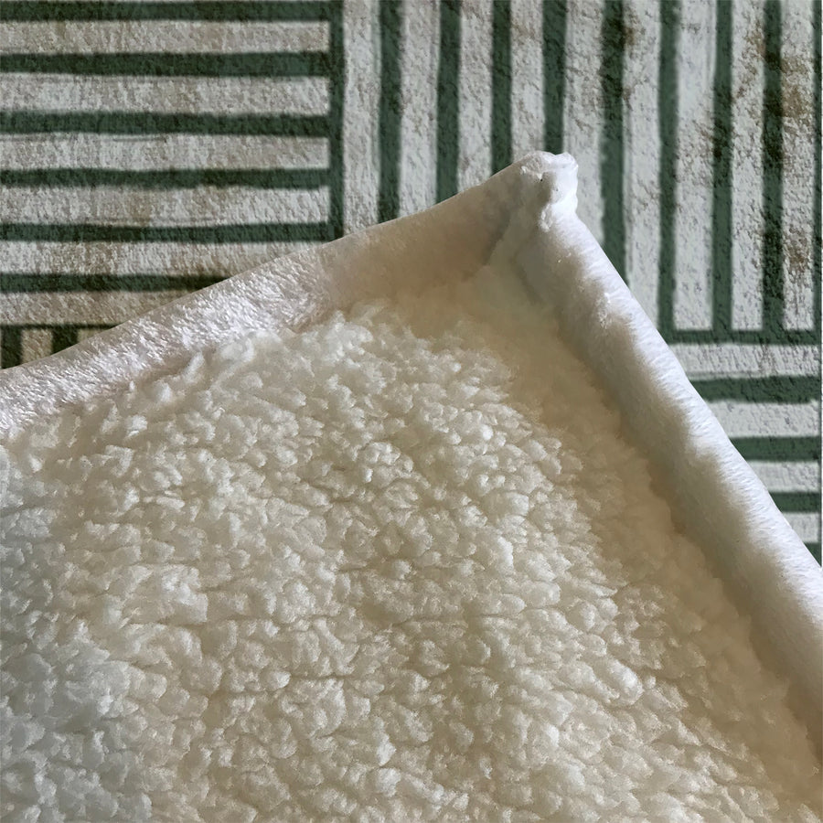 Green Basketweave Grid Geometric Pattern Fleece Sherpa Blanket
