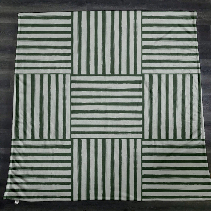 Green Basketweave Grid Geometric Pattern Fleece Sherpa Blanket