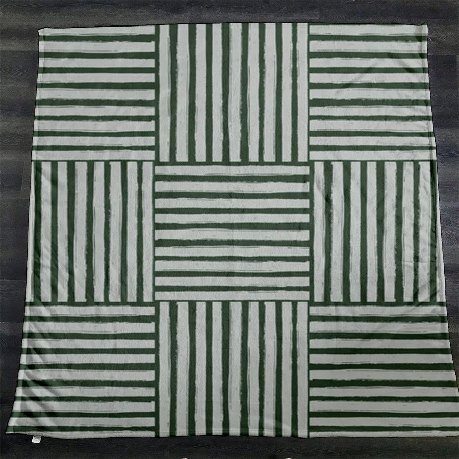 Green Basketweave Grid Geometric Pattern Fleece Sherpa Blanket