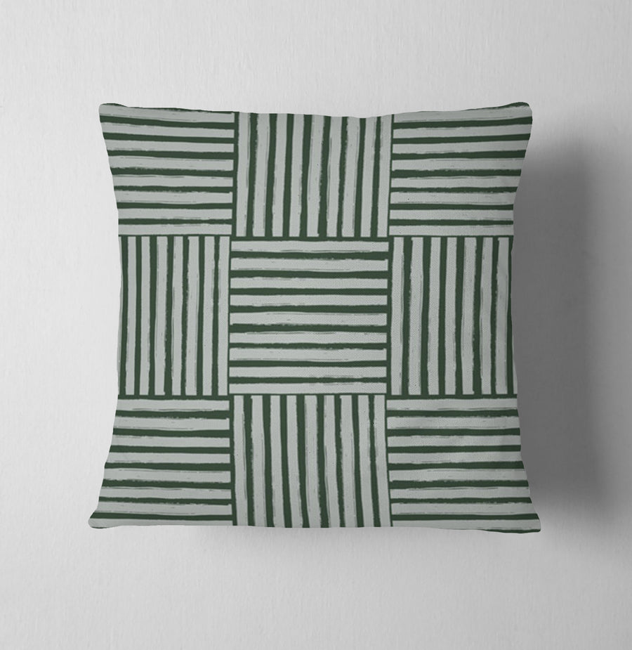 Green Basketweave Grid Geometric Pattern Throw Pillow Cover