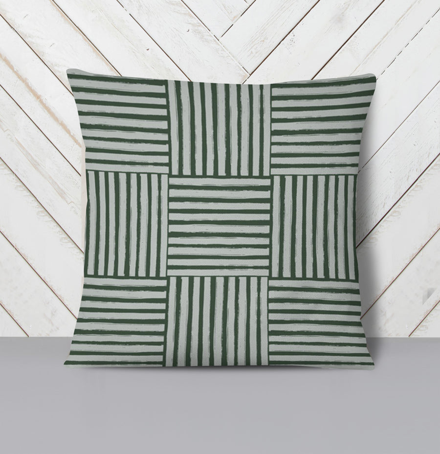 Green Basketweave Grid Geometric Pattern Throw Pillow Cover