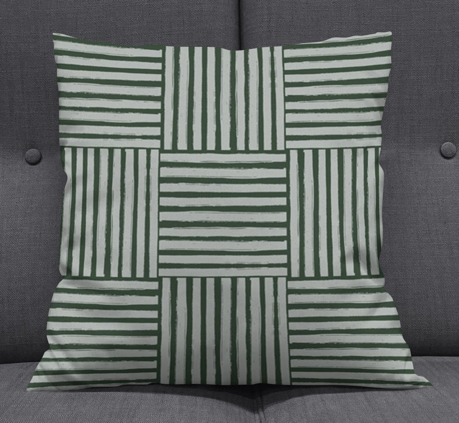 Green Basketweave Grid Geometric Pattern Throw Pillow Cover