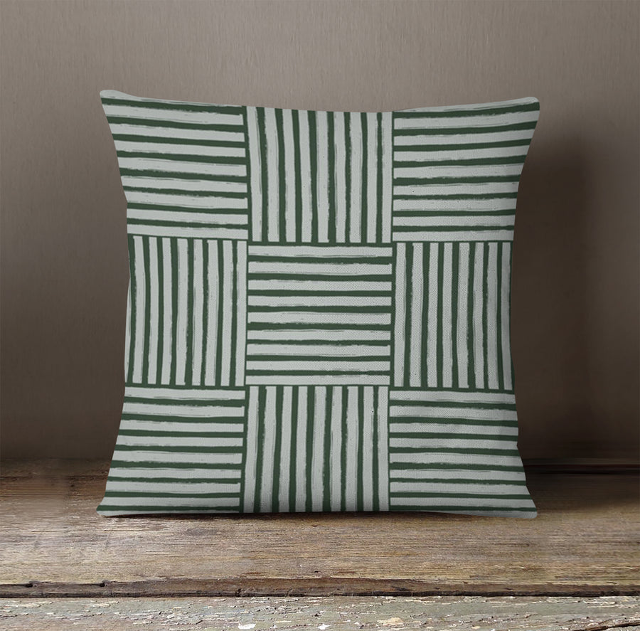 Green Basketweave Grid Geometric Pattern Throw Pillow Cover