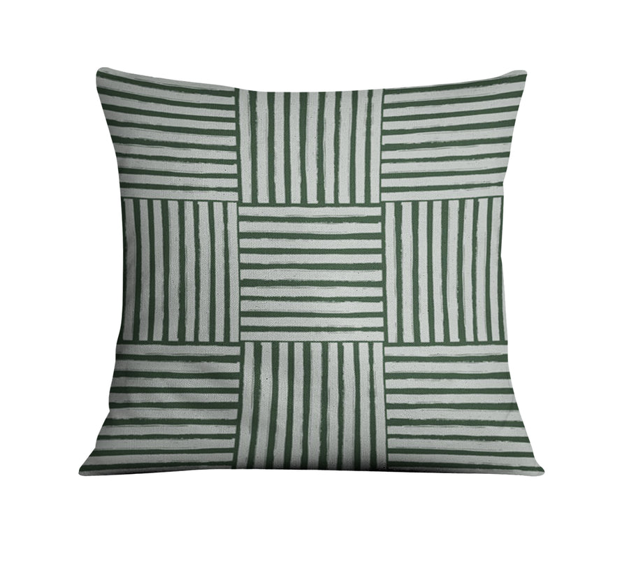 Green Basketweave Grid Geometric Pattern Throw Pillow Cover