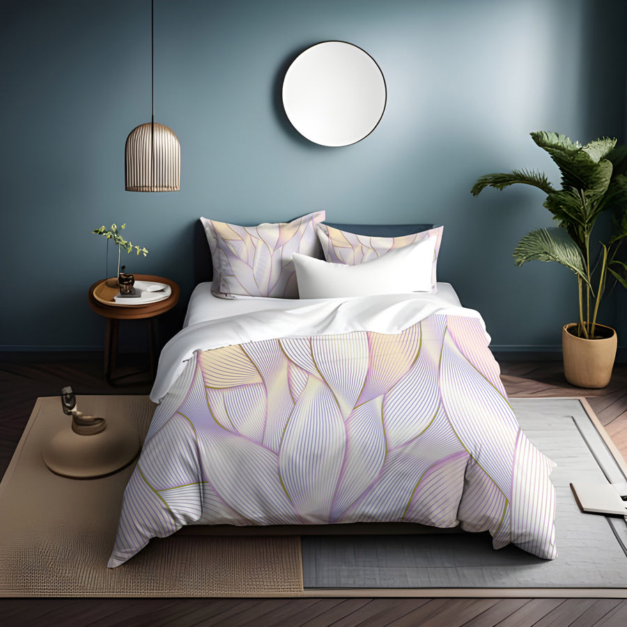 Soft Purple Feather Layered Abstract Pattern Duvet Cover