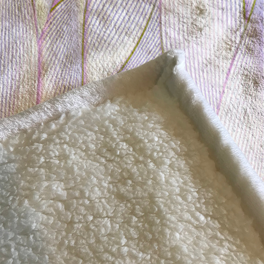 Soft Purple Feather Layered Abstract Pattern Fleece Sherpa Blanket