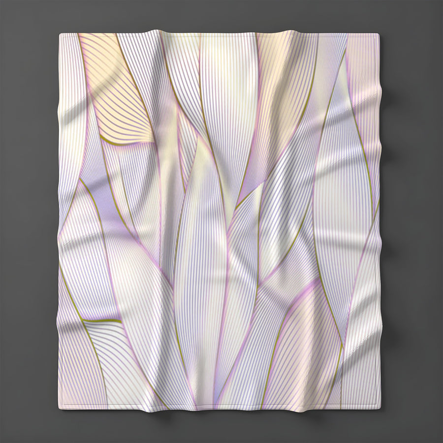 Soft Purple Feather Layered Abstract Pattern Fleece Sherpa Blanket