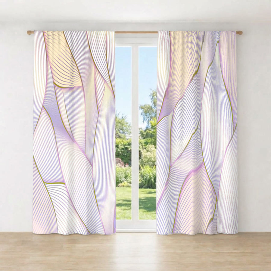 Soft Purple Feather Layered Abstract Pattern Window Curtains