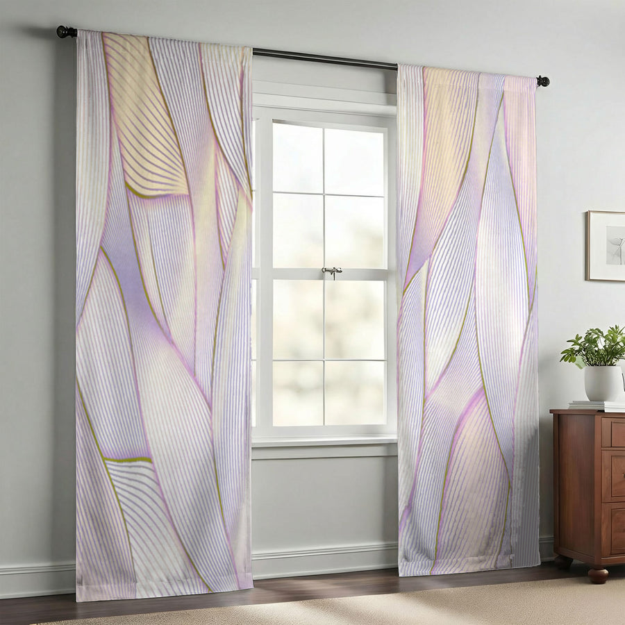 Soft Purple Feather Layered Abstract Pattern Window Curtains