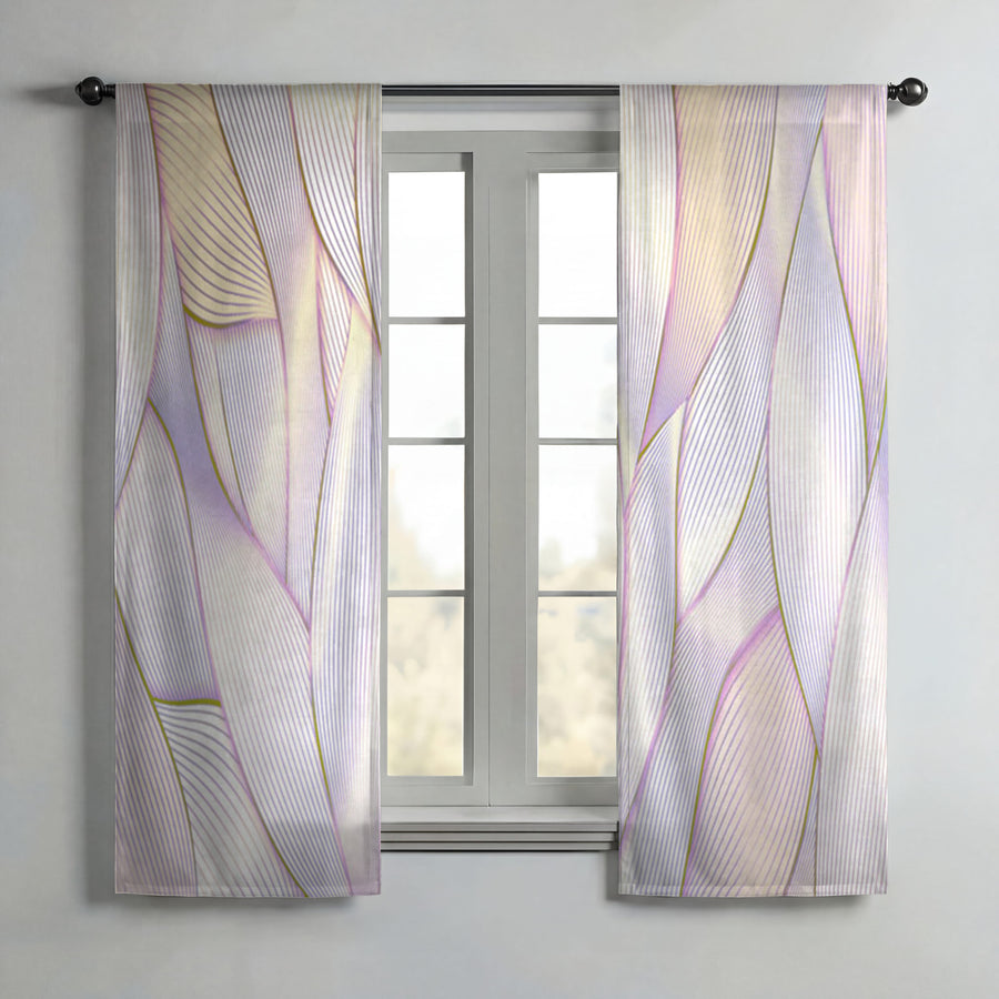 Soft Purple Feather Layered Abstract Pattern Window Curtains