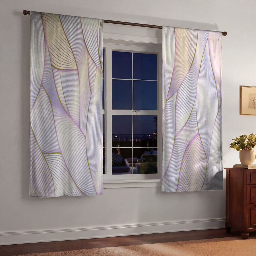 Soft Purple Feather Layered Abstract Pattern Window Curtains
