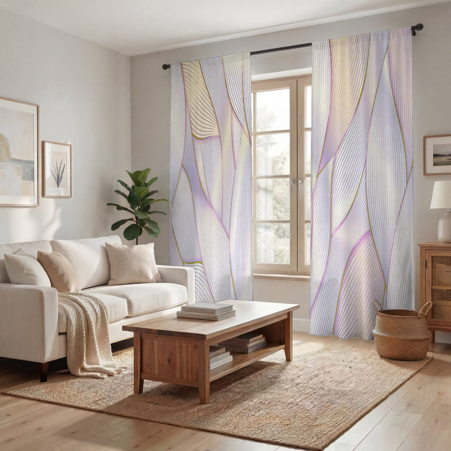 Soft Purple Feather Layered Abstract Pattern Window Curtains