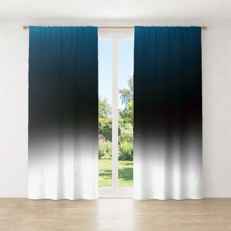 Blue Gradient Horizon Abstract Fade Window Curtains