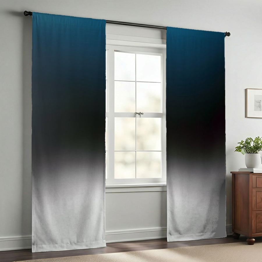 Blue Gradient Horizon Abstract Fade Window Curtains