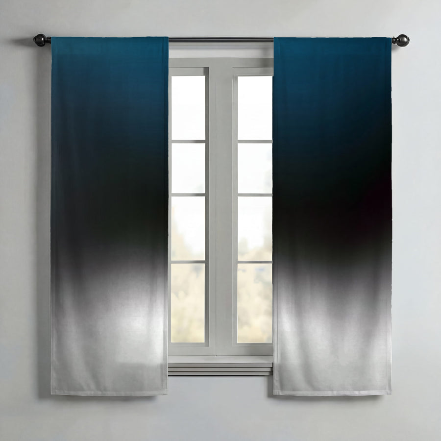 Blue Gradient Horizon Abstract Fade Window Curtains