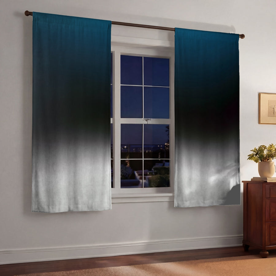 Blue Gradient Horizon Abstract Fade Window Curtains