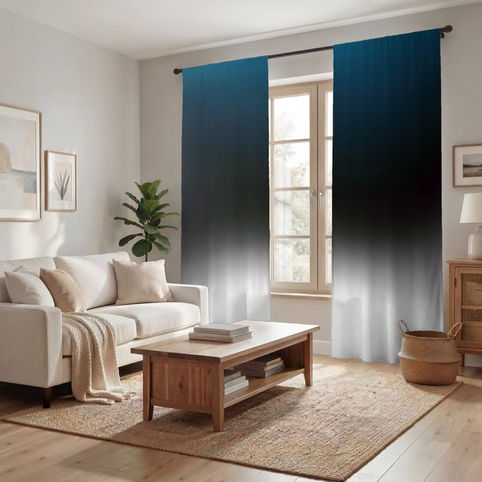 Blue Gradient Horizon Abstract Fade Window Curtains