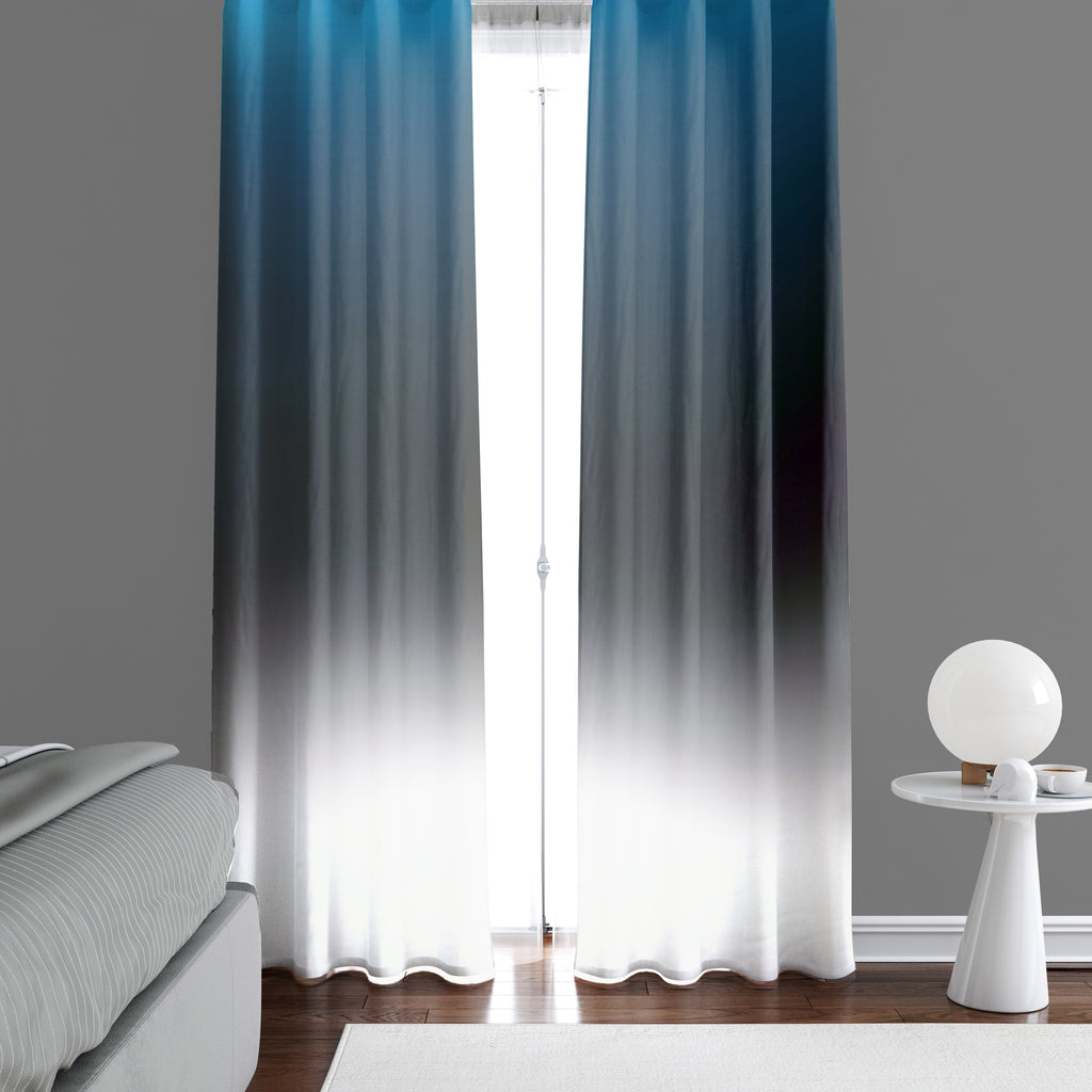Blue, White, Black Multi Color Gradient Window Curtains - Deja Blue Studios