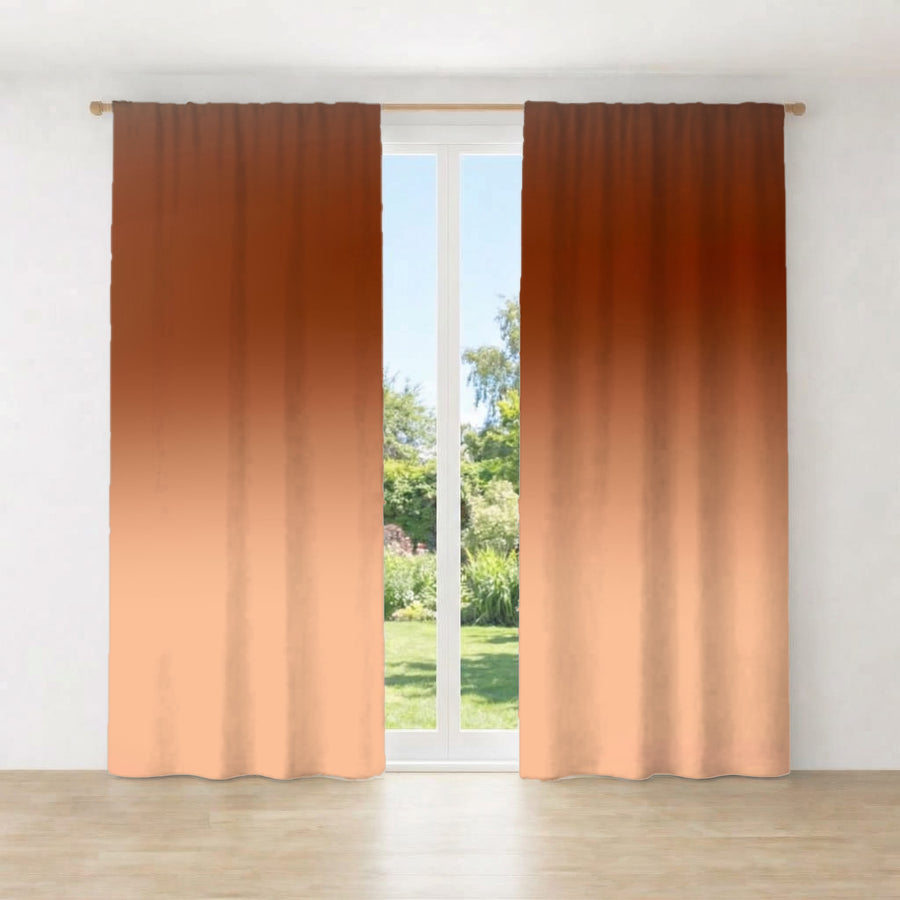 Warm Brown Sunset Gradient Minimalist Design Window Curtains