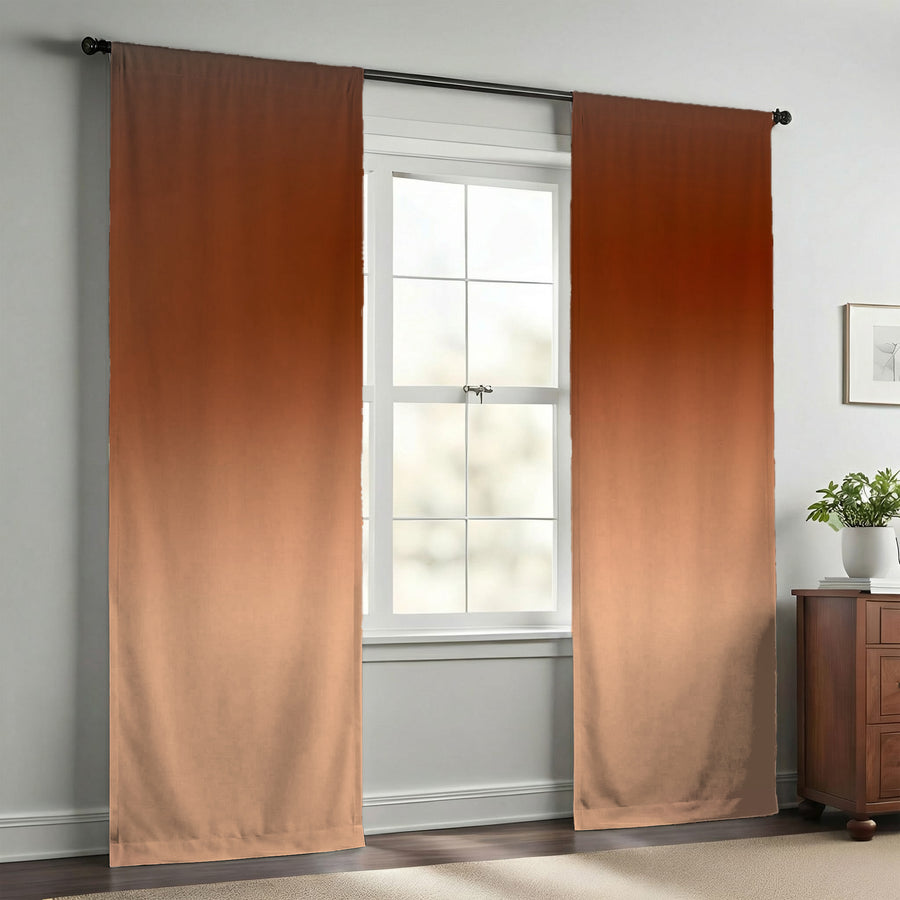 Warm Brown Sunset Gradient Minimalist Design Window Curtains