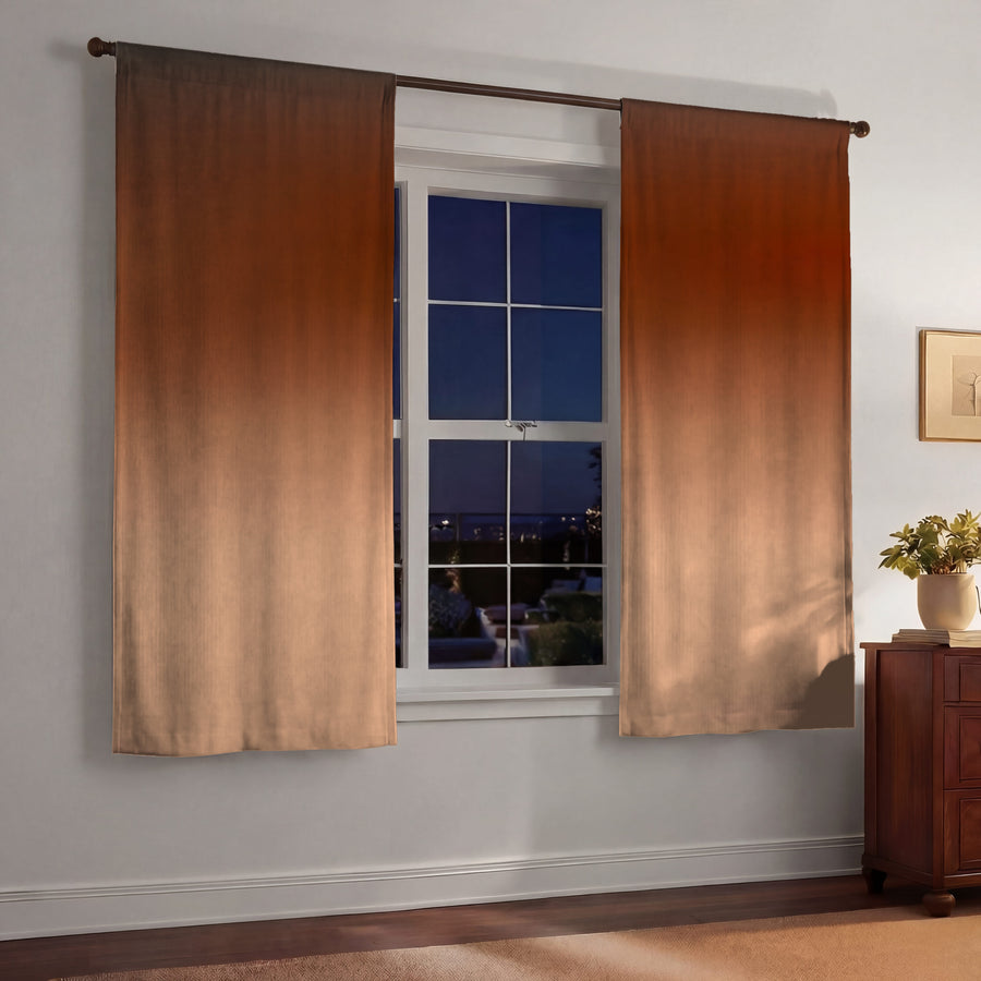 Warm Brown Sunset Gradient Minimalist Design Window Curtains