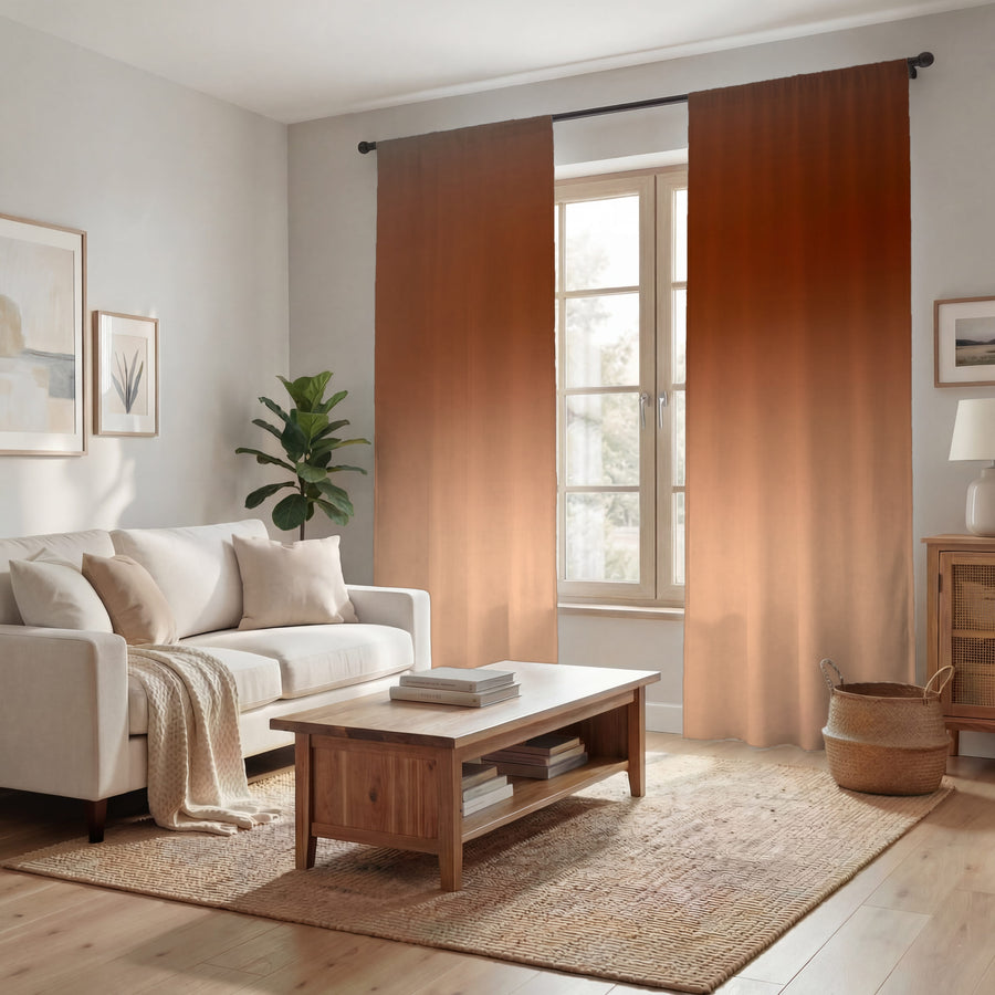 Warm Brown Sunset Gradient Minimalist Design Window Curtains