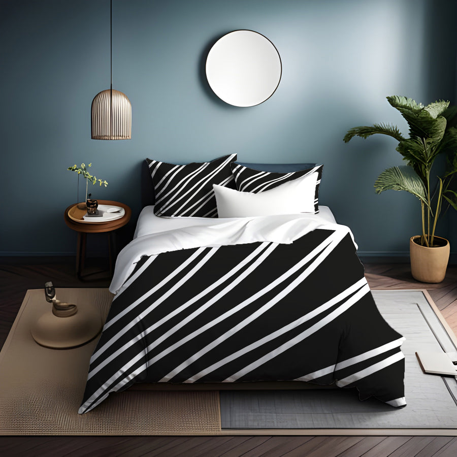 Black and White Diagonal Stripe Pattern Duvet Cover