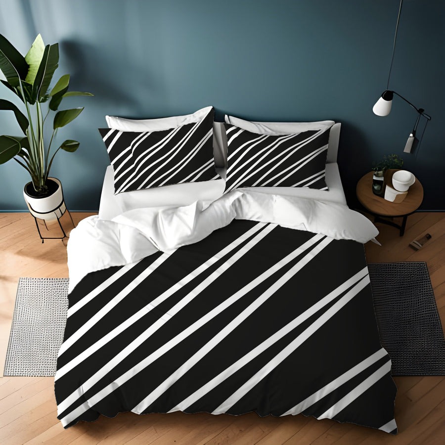 Black and White Diagonal Stripe Pattern Duvet Cover