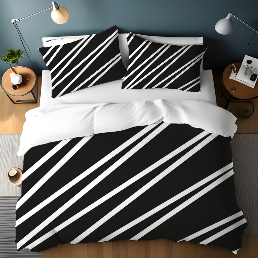 Black and White Diagonal Stripe Pattern Duvet Cover