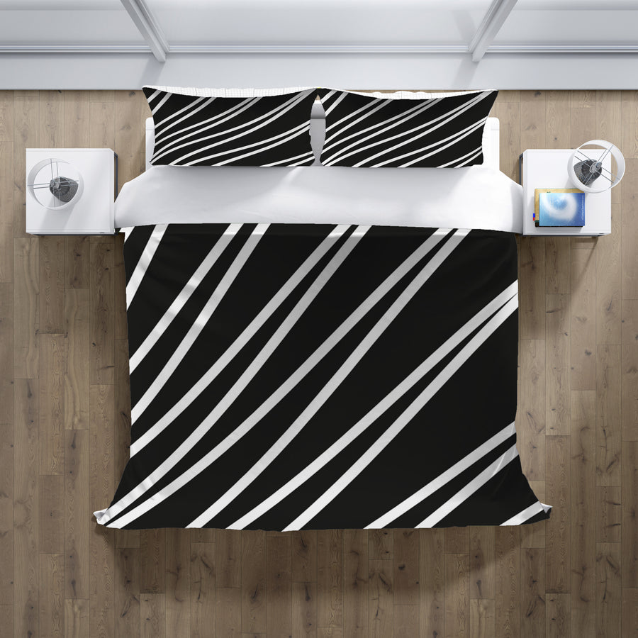 Black and White Diagonal Stripe Pattern Duvet Cover